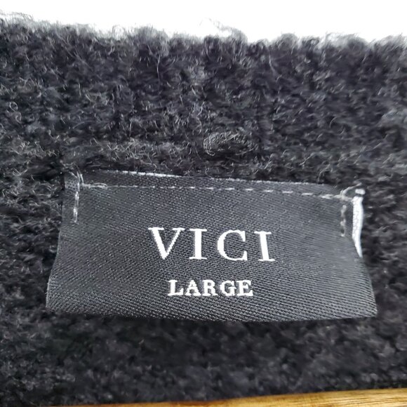 VICI Striped Longline Sweater Soft Knit Pullover Gray Black Beige Cozy Size L - Picture 12 of 16